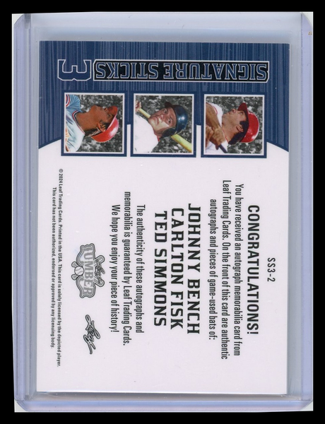 Simmons, Bench, Fisk - 2022 Leaf Lumber Signature Stick Triple auto /4 Game used