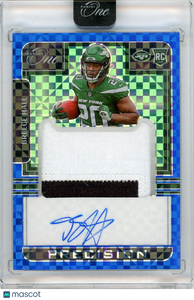 Breece Hall - 2023 Panini One Prizm Blue Autograph Patch Rookie RC 59/75