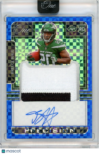 Breece Hall - 2023 Panini One Prizm Blue Autograph Patch Rookie RC 59/75