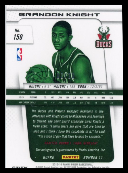 Brandon Knight - 2013-14 Panini Prizm Basketball Red Auto /10