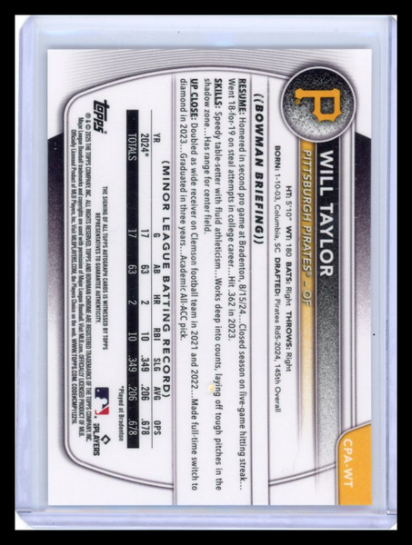 Will Taylor - 2025 Bowman Chrome Topps Speckle Refractor Autograph 232/299