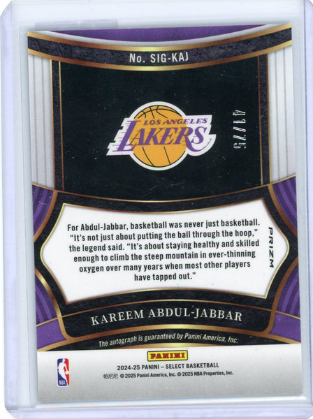 Kareem Abdul-Jabbar - 2024-25 Panini Select Prizm 2025 Autograph Purple 41/75