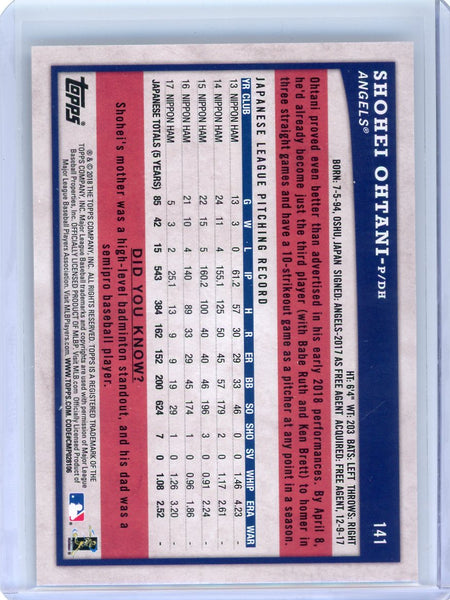 Shohei Ohtani - 2018 Topps Big League Rookie Card RC