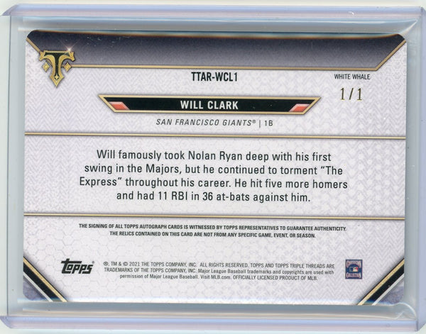 Will Clark - 2021 Topps Triple Threads White Whale Plate Autograph Patch 1/1