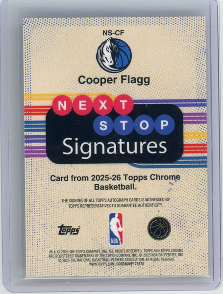 COOPER FLAGG - 2025 Topps Chrome Next Stop Rookie Gold Sapphire Auto /50