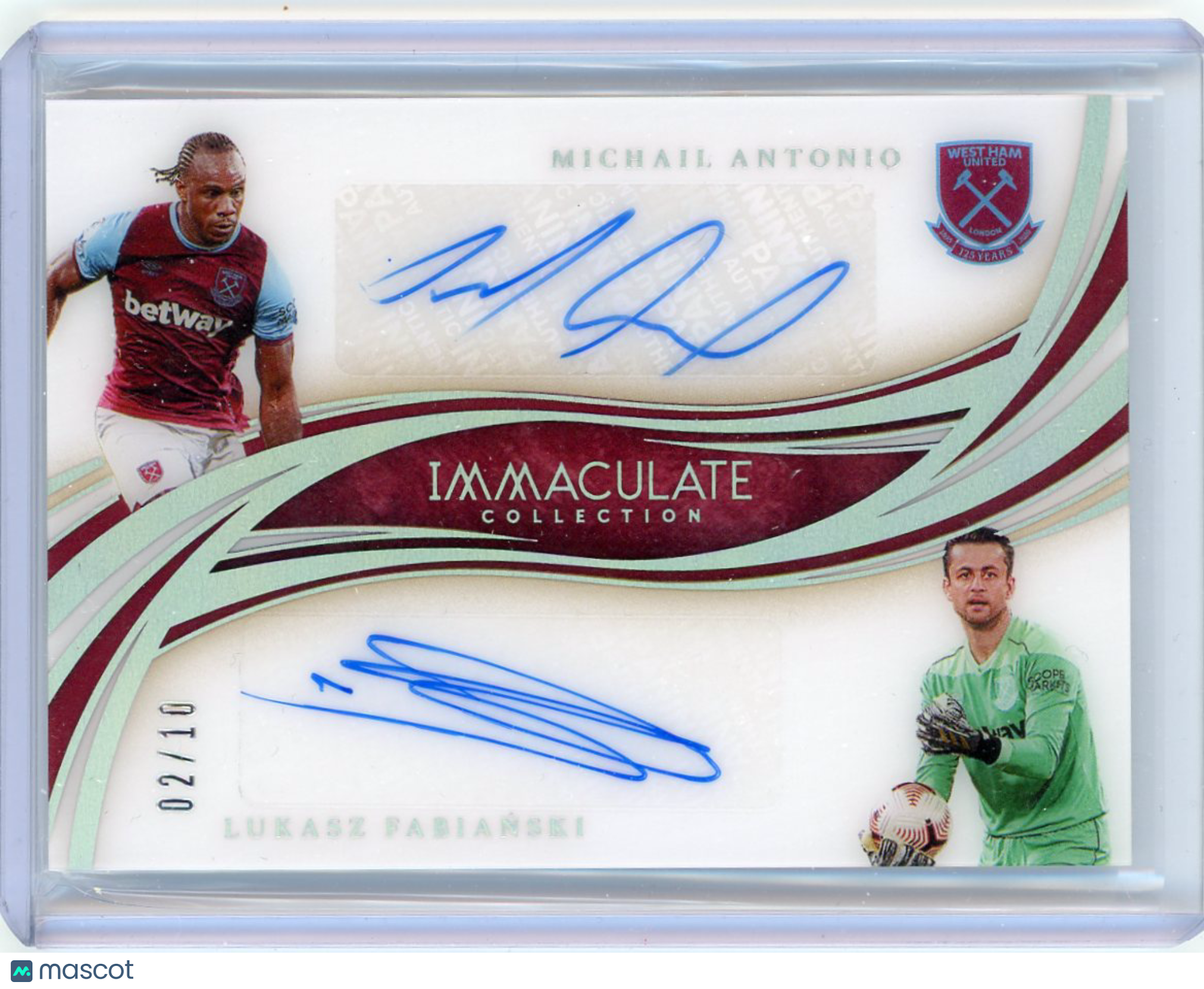 Lukasz Fabianski Michail Antonio - 2020 Panini Immaculate Soccer 02/10 Dual Auto