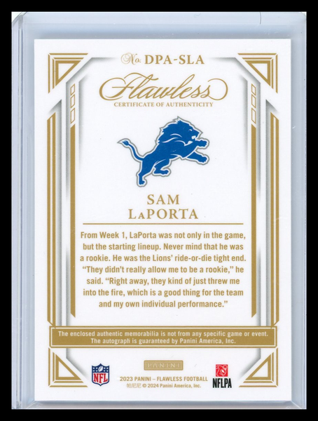 Sam LaPorta - 2024 Panini Flawless Football 05/10 Patch