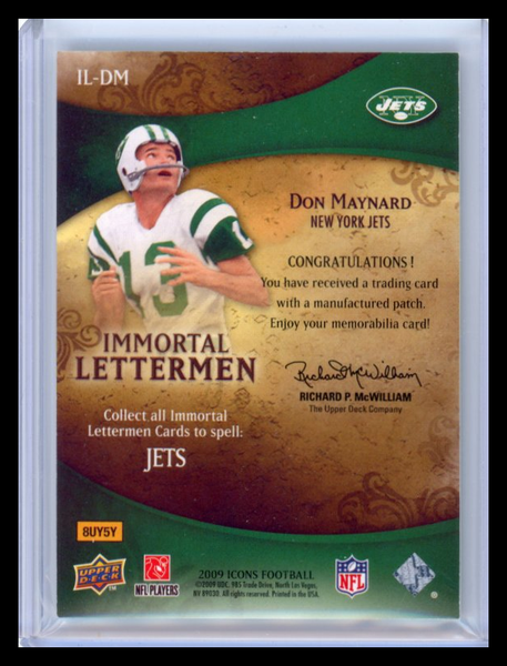Don Maynard - 2009 Upper Deck Icons Immortal Lettermen Manufactured Patch Letter