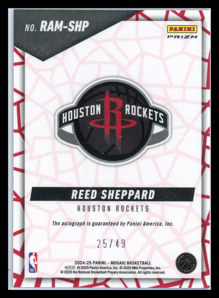 Reed Sheppard - 2025 Panini Mosaic Basketball Blue 25/49 RC