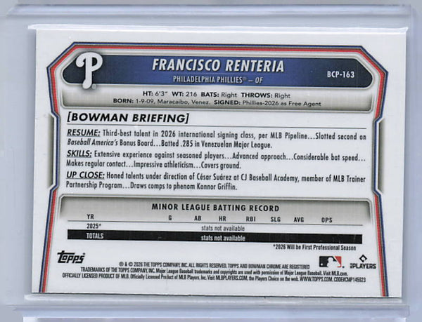 Francisco Renteria - 2026 Bowman Chrome Pulsar Refractor /399