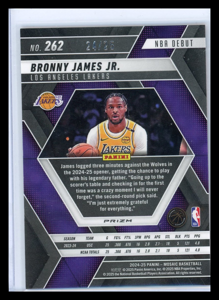 Bronny James Jr. - 2025 Panini Mosaic Prizm NBA Debut RC 24/25