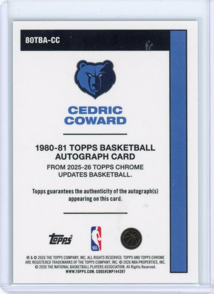 Cedric Coward 2025-26 Topps Chrome Green Refractor Rookie Auto /99