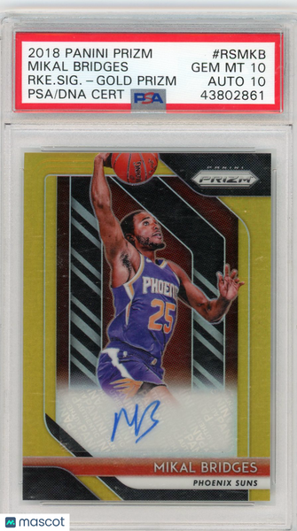 Mikal Bridges - 2018 Panini Prizm Rookie Signatures RKE. SIG. Gold PSA 10 8/10