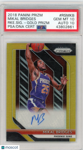 Mikal Bridges - 2018 Panini Prizm Rookie Signatures RKE. SIG. Gold PSA 10 8/10