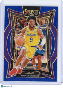 Bronny James Jr. - 2024-25 Panini Select Prizm 2025 Blue Wave 47/75 Rookie 90