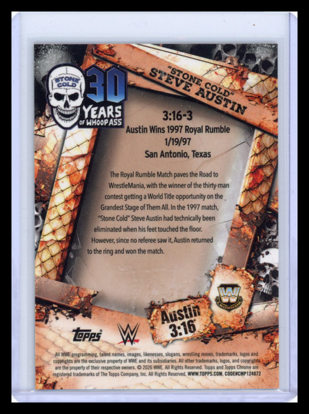 "Stone Cold" Steve Austin - 2023 Topps Chrome WWE Austin 3:16 Gold 33/50