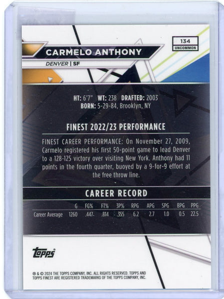 Carmelo Anthony - 2024 Topps Finest Black Refractor 15/20 Jersey #