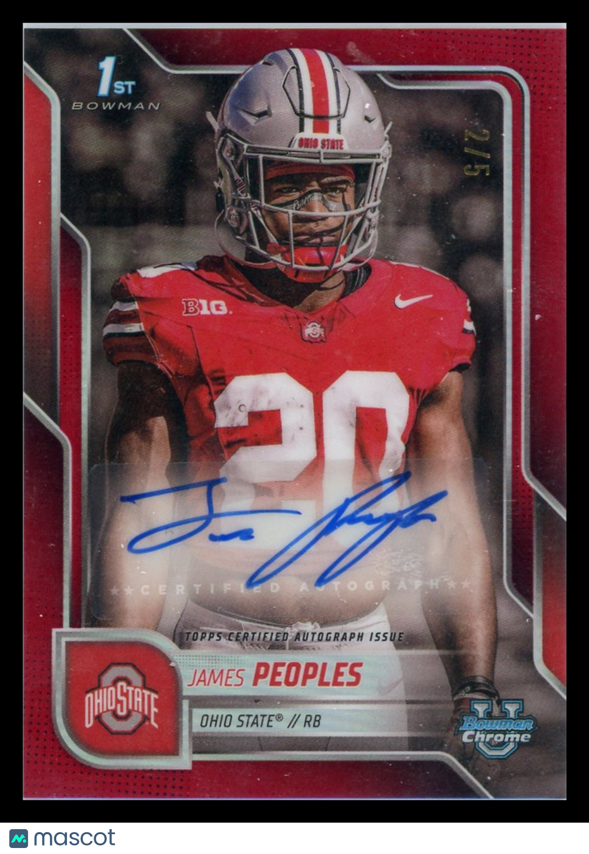 James Peoples - 2025 Topps Bowman University Chrome Red Auto 2/5