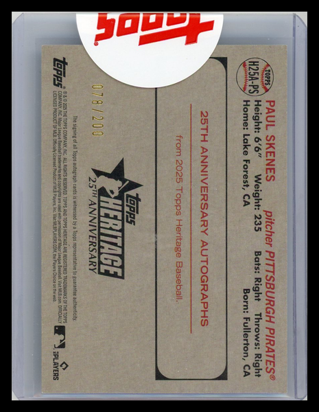 Paul Skenes - 2025 Topps Heritage 25th Anniversary Autographs 078/200 Autograph