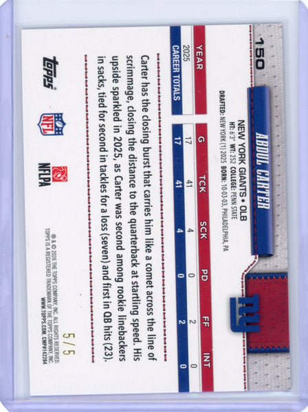 Abdul Carter - 2026 Topps Flagship Red Glitter /5