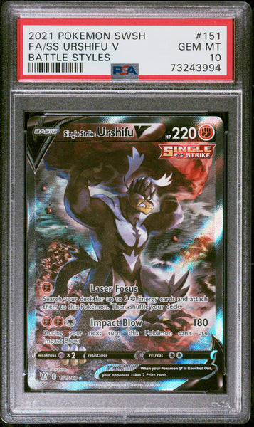Fa/Ss Urshifu V - 2021 Pokemon Sword & Shield Battle Styles #151 PSA 10