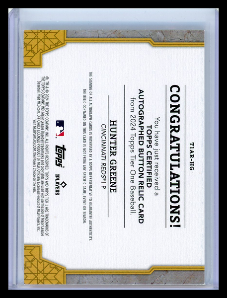 Hunter Greene - 2024 Topps Tier One Autograph Button Relic