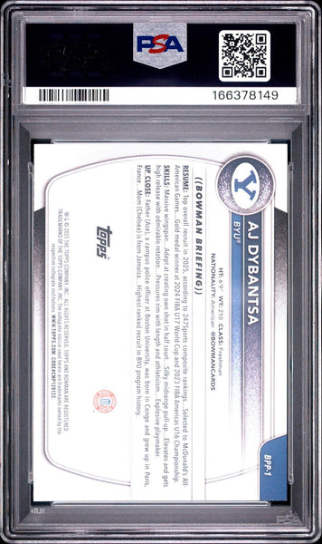 Aj Dybantsa - 2025 Bowman Paper Prospects #BPP-1 PSA 9