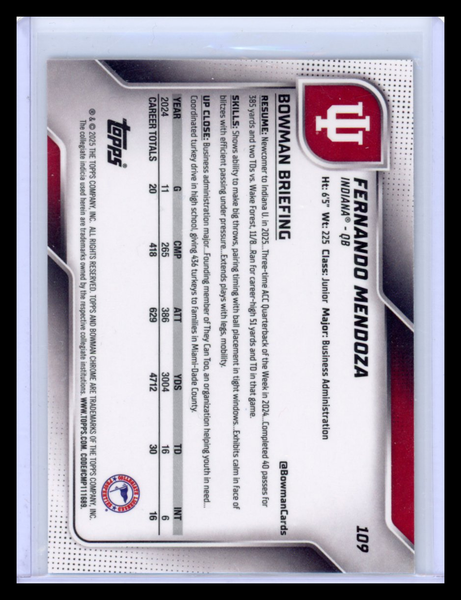 Fernando Mendoza - 2025 Bowman Chrome Topps Yellow Refractor /350