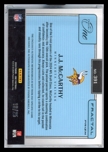 J.J. McCarthy - 2024 Panini One Fractal Patch RC 18/25 Gold
