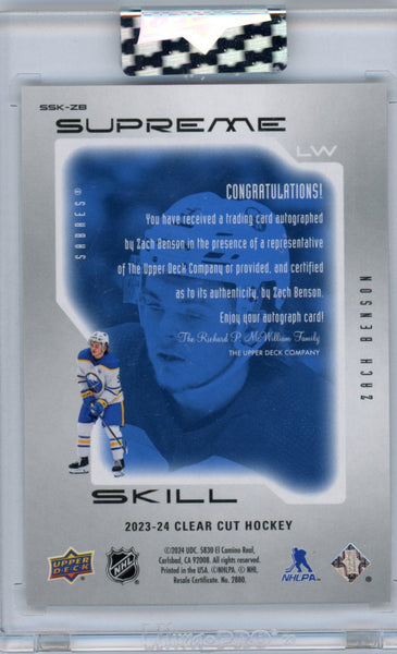 Zach Benson - 2023-24 Clear Cut Hockey Supreme Skill Rookie Auto /25