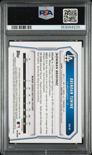 Brendan Tunink - 2026 Bowman Chrome Prospect Autographs #CPA-BT PSA 8 #/35