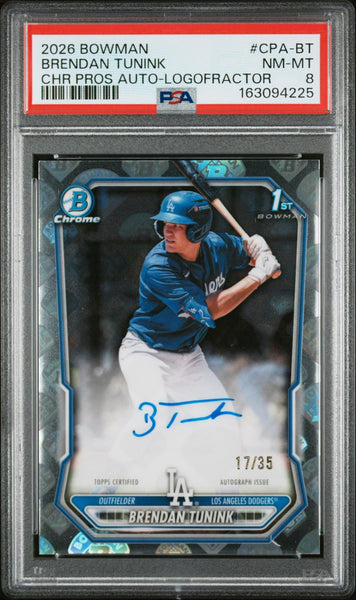 Brendan Tunink - 2026 Bowman Chrome Prospect Autographs #CPA-BT PSA 8 #/35