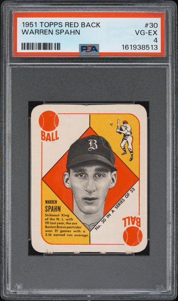 Warren Spahn - 1951 Topps Red Back #30 PSA 4