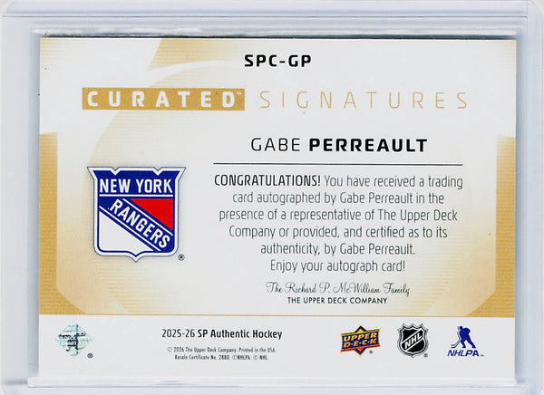 Gabe Perreault - 2025-26 SP Authentic #SPC-GP Curated Signatures #/299