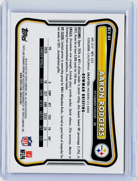 Aaron Rodgers - 2026 Bowman #BCV-84 Chrome Red Reptilian Refractor #/5