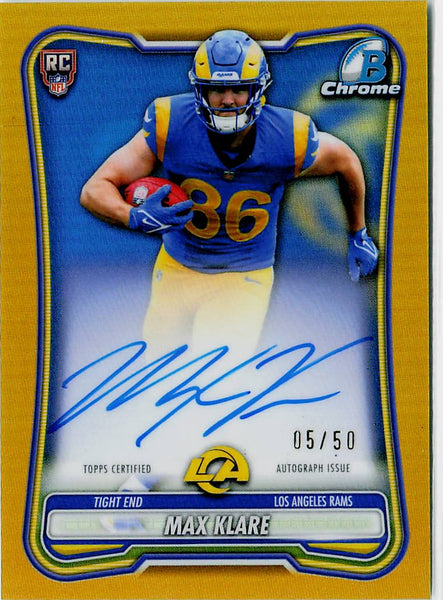 Max Klare - 2026 Bowman #BCRA-MK Chrome Rookie Autographs Gold Refractor #/50