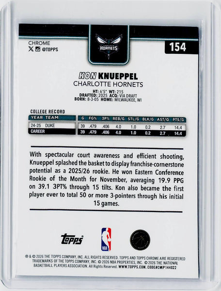 Kon Knueppel - 2025-26 Topps Chrome Update #154 Sapphire