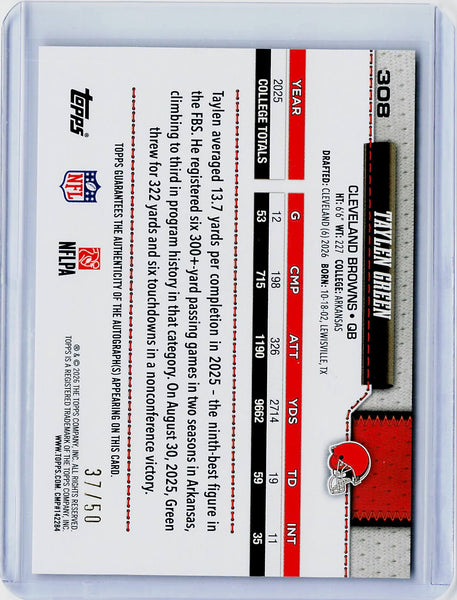 Taylen Green - 2026 Topps Flagship #308 Real One Rookie Autographs Gold #/50