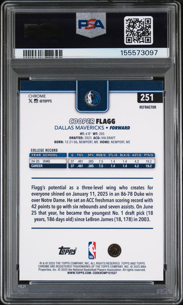 Cooper Flagg - 2025 Topps Chrome Refractor #251 PSA 10