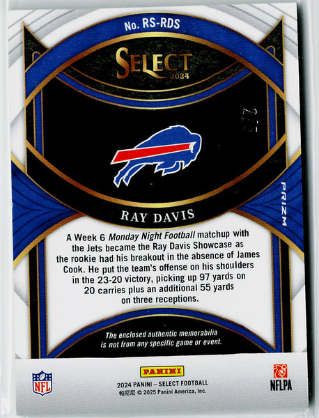 Ray Davis - 2024 Panini Select #RS-RDS Rookie Swatches Green Prizm #/5