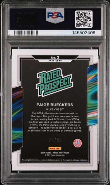 Paige Bueckers - 2024 Panini Prizm Draft Picks Purple Pulsar /55 PSA 9