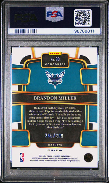 Brandon Miller - 2023 Panini Select Light Blue Prizm /299 #80 PSA 10