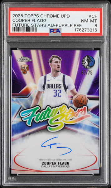 Cooper Flagg - 2025 Topps Chrome Future Stars Rookie Auto Purple /75 PSA 8