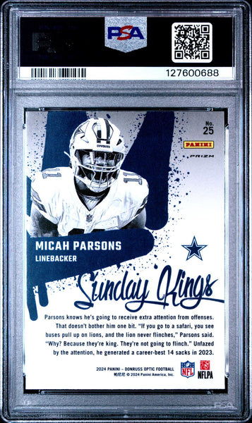 Micah Parsons - 2024 Panini Donruss Optic Sunday Kings #25 PSA 10
