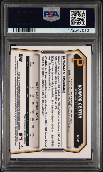 Konnor Griffin - 2026 Bowman Chrome Prospects #BCP-92 PSA 10