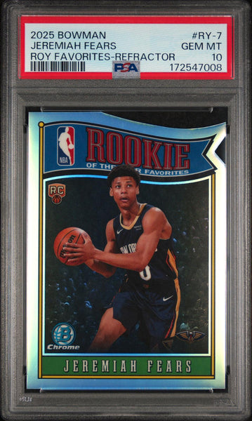 Jeremiah Fears 2025 Bowman Chrome Rookie Of The Year Favorites Refractor PSA 10