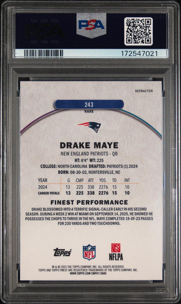 Drake Maye - 2025 Topps Finest #243 Refractor PSA 10