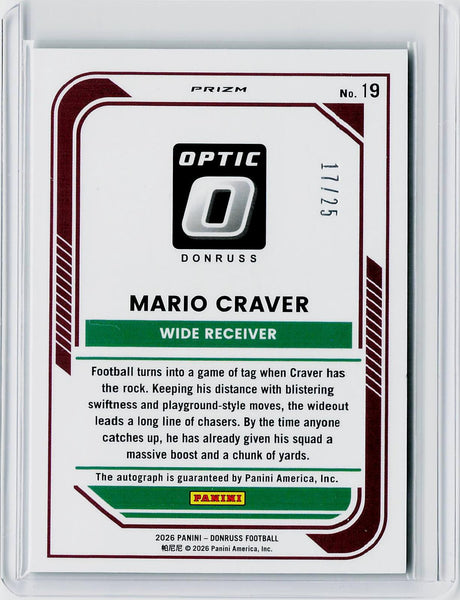 Mario Craver - 2026 Donruss Football Green Ice Auto /25