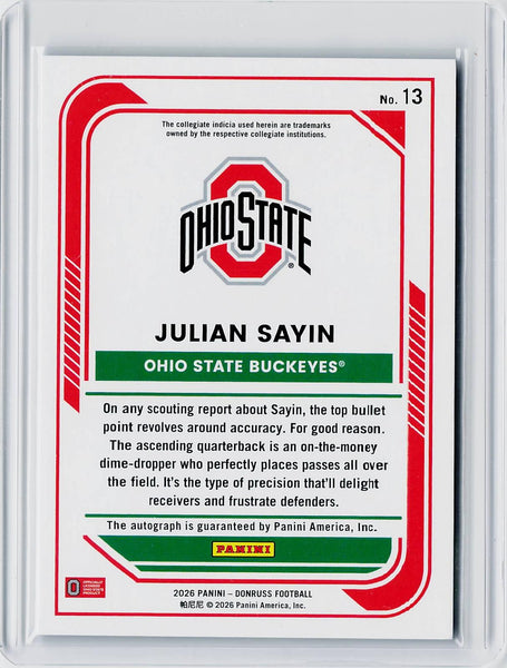 Julian Sayin - 2026 Donruss Optic Blue /49