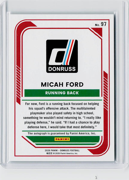 2026 Donruss #1Micah Ford - 2026 Donruss Holo Auto /75